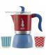 Moka konvice Bialetti Moka POP Fiammeta Blue/Red 3 lky (150ml) Promo Pack